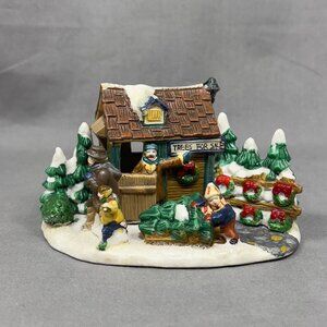 Cobblestone Corners Ceramic Christmas Trees 4 Sale Figurine Village Holiday Y2K